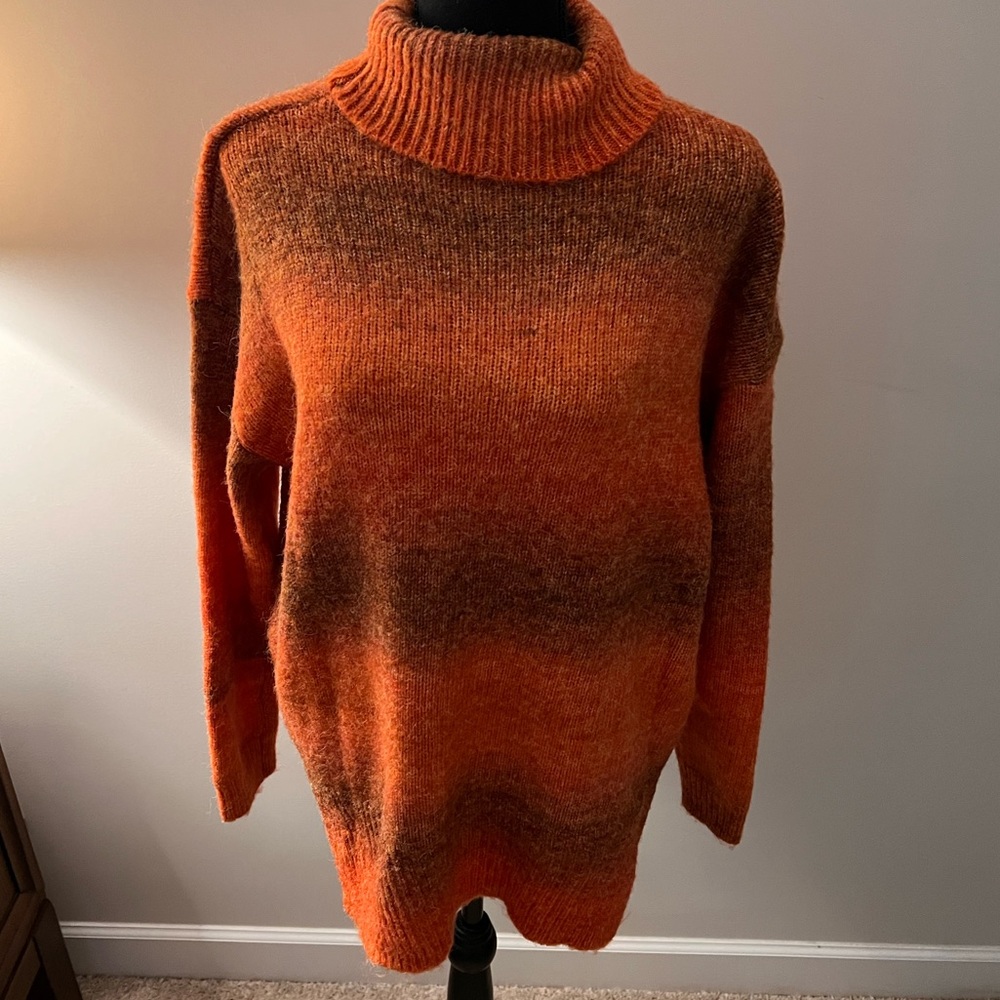 Red Dress Orange and Tan sweater